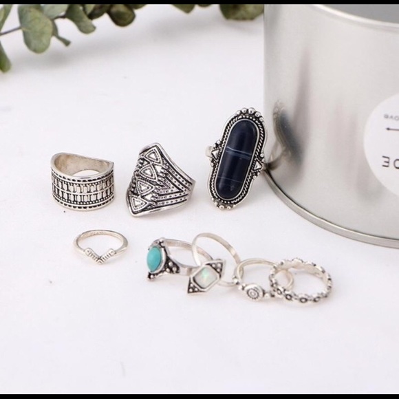5 for $20 ❤️ 8pc Silver Navy Blue Boho Ring Set - Picture 4 of 4